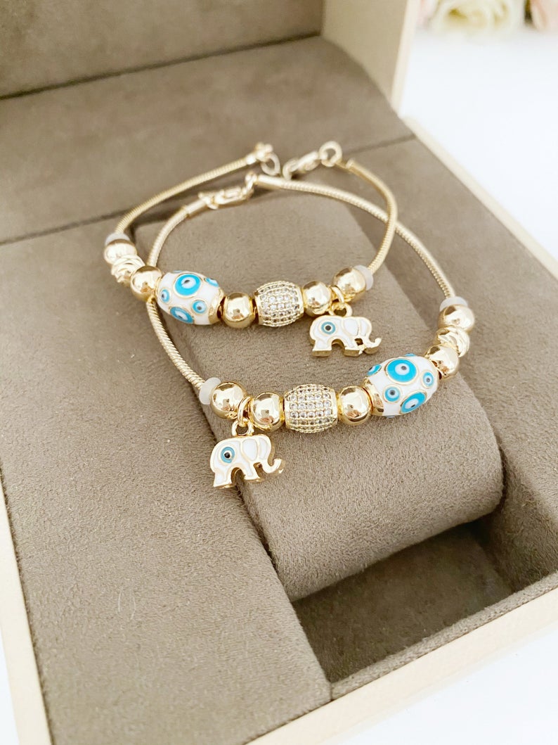 Lucky Charm Evil Eye Bracelet, Gold Chain Bracelet, Evil Eye Jewelry