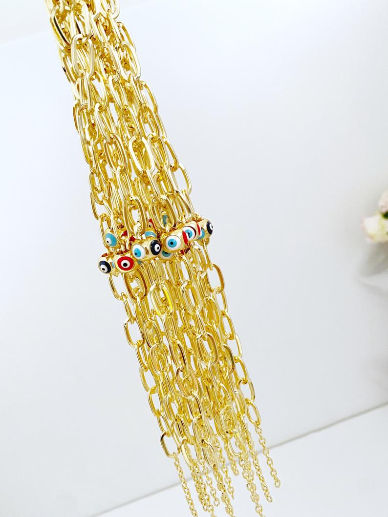 Gold Oval Link Chain Bracelet, Evil Eye Pandora Charm Bracelet,