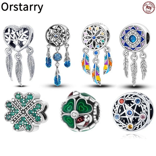 2024 925 Sterling Silver Colorful Dreamcatcher Charms Beads Fit
