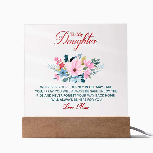 Keepsake Acrylic Bundle with LED base and floral design.
