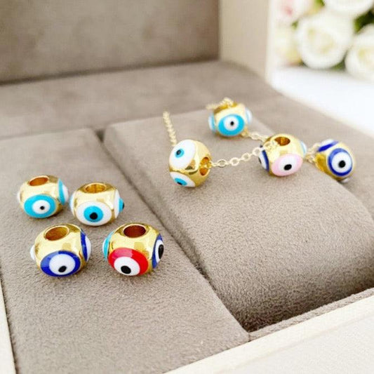 Evil Eye Charm set for Pandora bracelets, 3 pcs brass beads in assorted colors.
