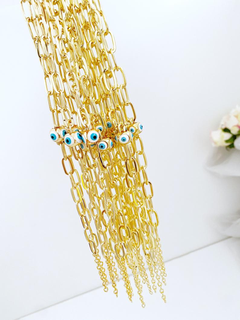 Gold Oval Link Chain Bracelet, Evil Eye Pandora Charm Bracelet,